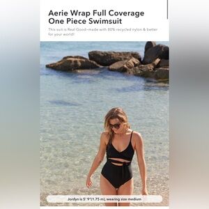 Aerie Black Elegant Wrap One Piece Swimsuit